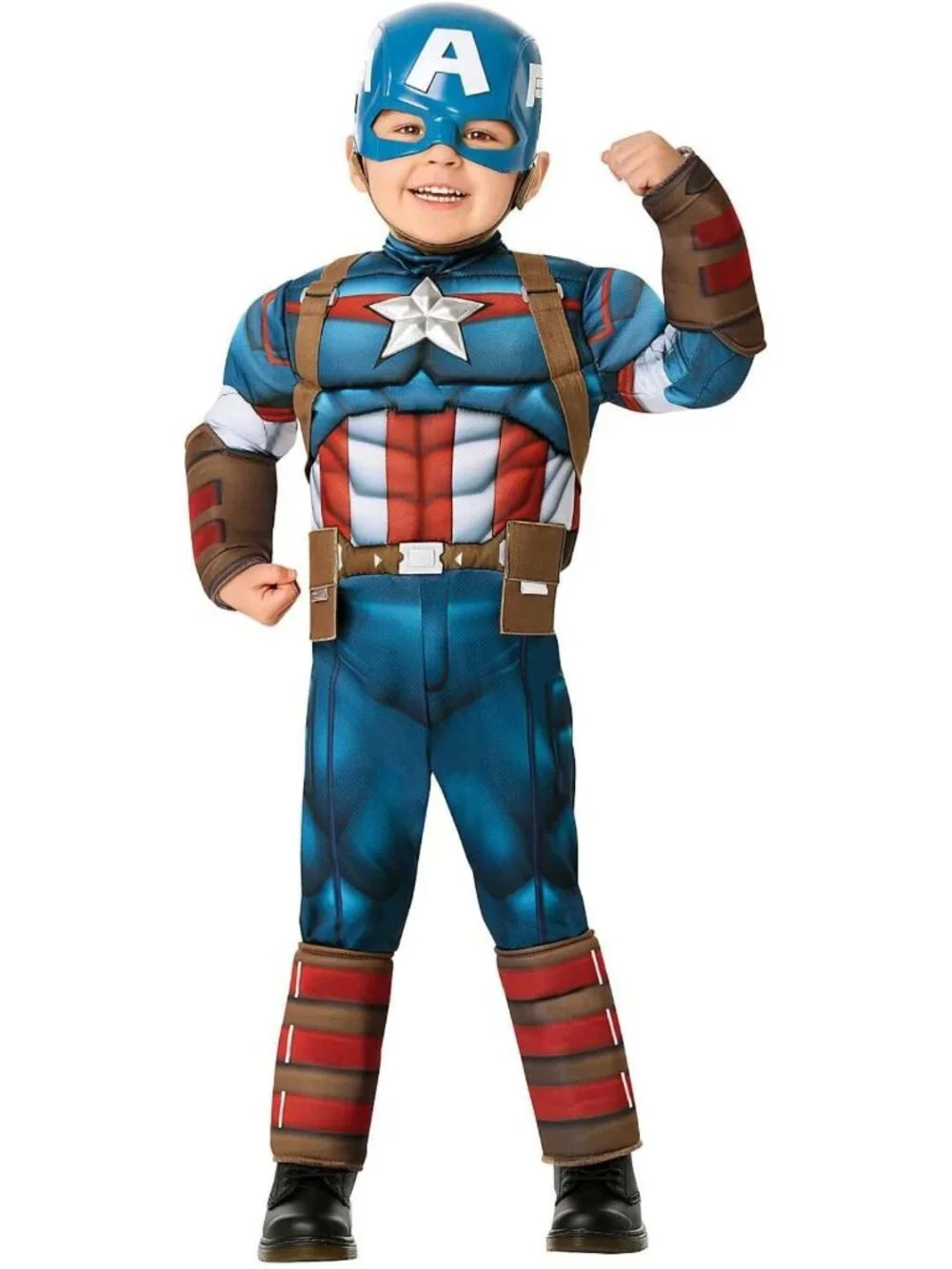Toddler Captain America Costume - Official Muscle Suit & Half Mask for Halloween